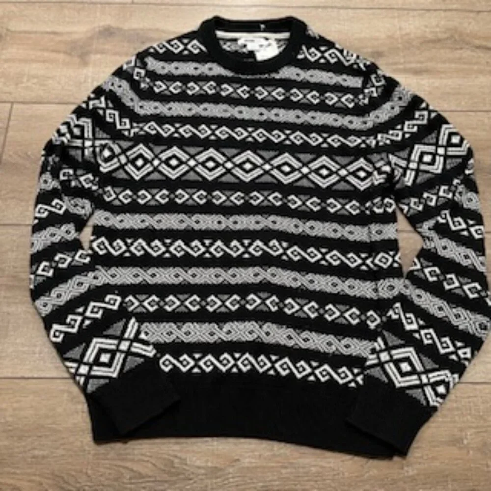 NEW‎ William Rast Sweater Men’s MEDIUM  Black & White Cotton Geometric